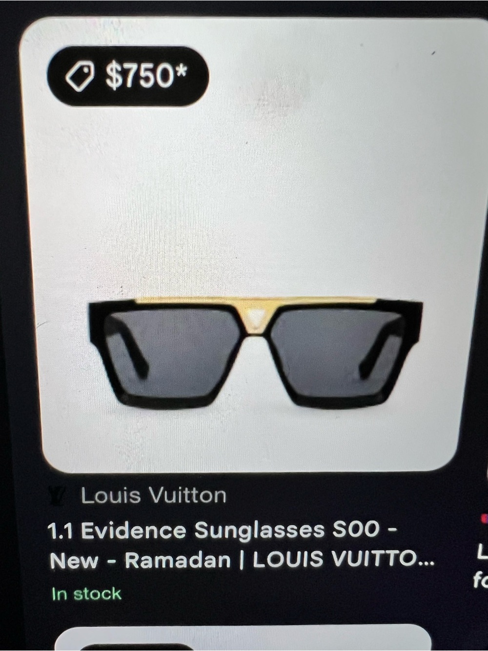Louis Vuitton Black and Gold Rectangular Evidence Sunglasses